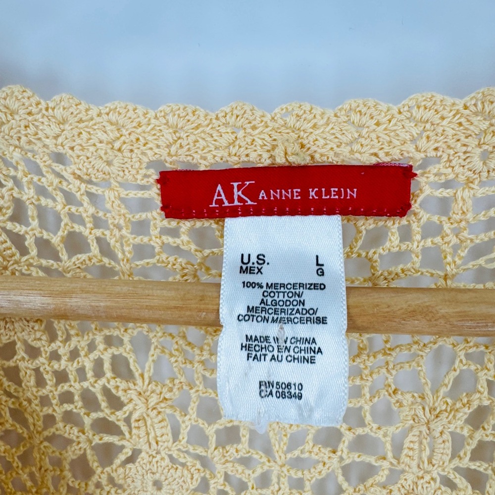 Vintage Crochet Mercerized Cotton Cardigan Size L Boho Grandma Spring Coastal - Picture 3 of 6